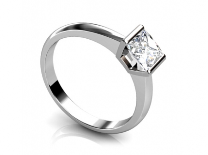 Platinum ring half rub over setting princess cut diamond solitaire SPAP33 profile view 